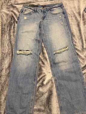 Light Wash Distressed Straight-Leg Jeans